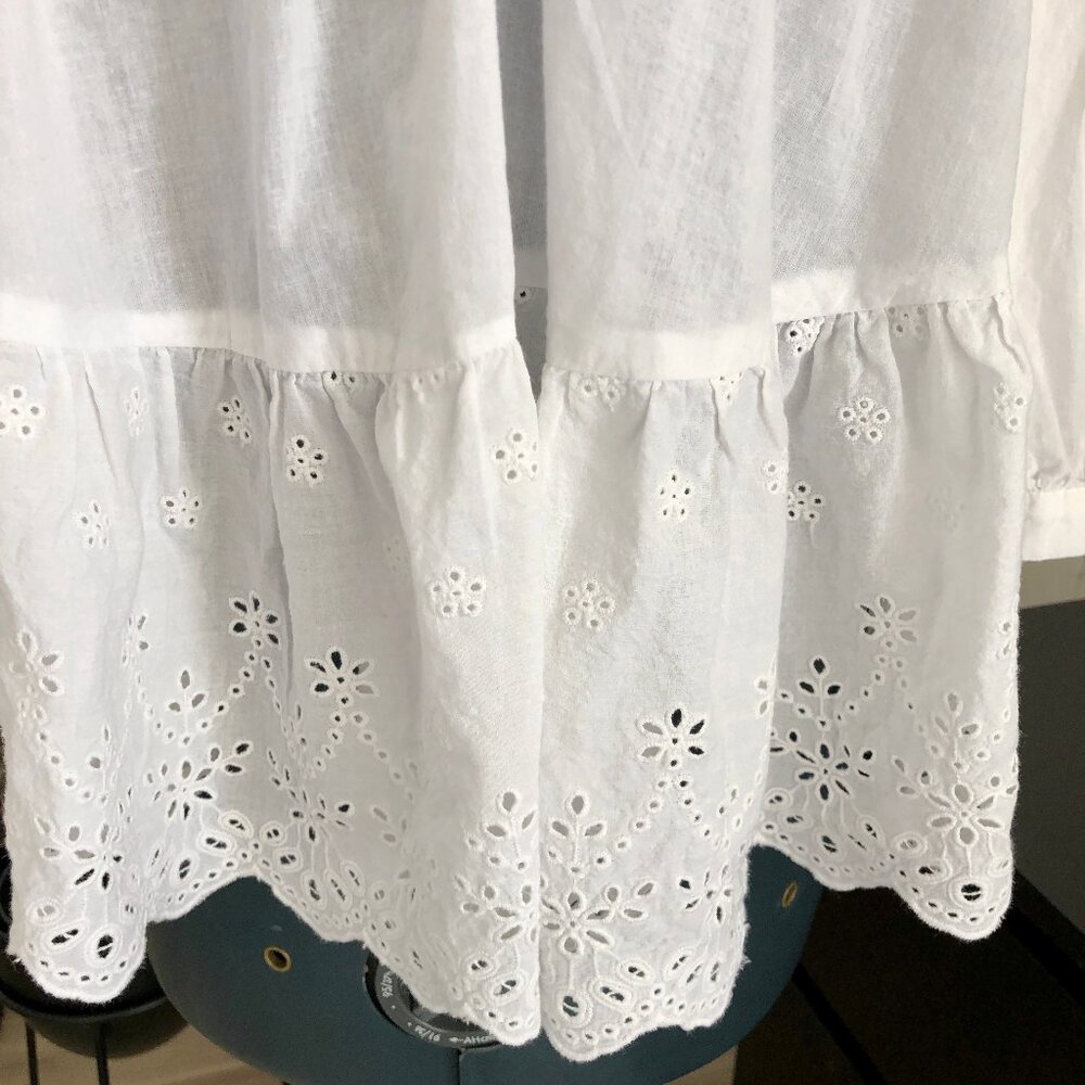 Holy G. White Cotton Blouse for Summer Cover Up with Eyelet Detail Size 40 - Picture 3 of 10